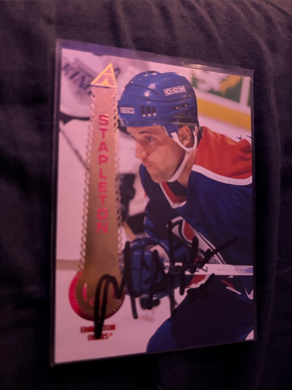 1994-95 Pinnacle #228 Mike Stapleton rookie card autographed